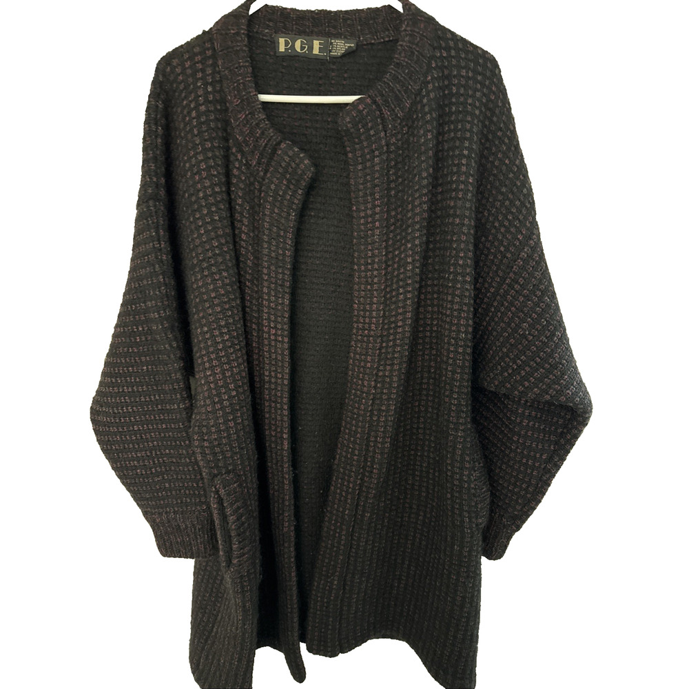 Vintage P.G.E. Womens M Wool Mohair Long Cardigan Purple/Blue Duster Sweater